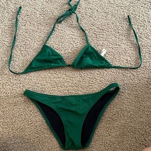 Green solid and striped bikini